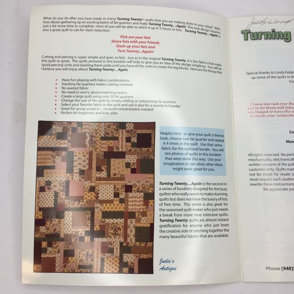 2005 Turning Twenty... Again Quilt Book 2 Tricia Cribbs Fabric Combinations - Picture 2 of 8